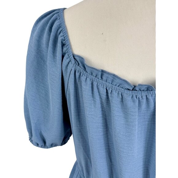 June + Hudson Blue Empire Puff Sleeve Mini Dress Cottagecore Prairie Babydoll - Picture 9 of 13